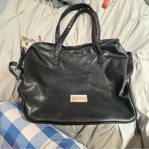 Versace Parfum Black Tote Bag Weekender Overnight Goldtone Zipper Shoulder Strap